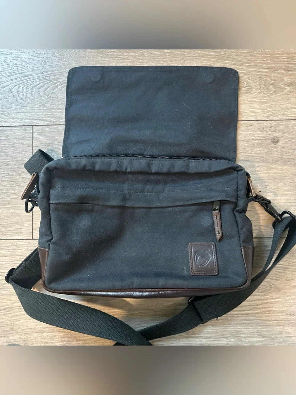 NutSac Magsatch 11 Messenger Bag Waxed Canvas Black Brown Leather Made In USA